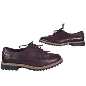 Clarks Somerset Oxford Women 6 Burgundy Leather Kiltie Fringe Lug Sole 26118605